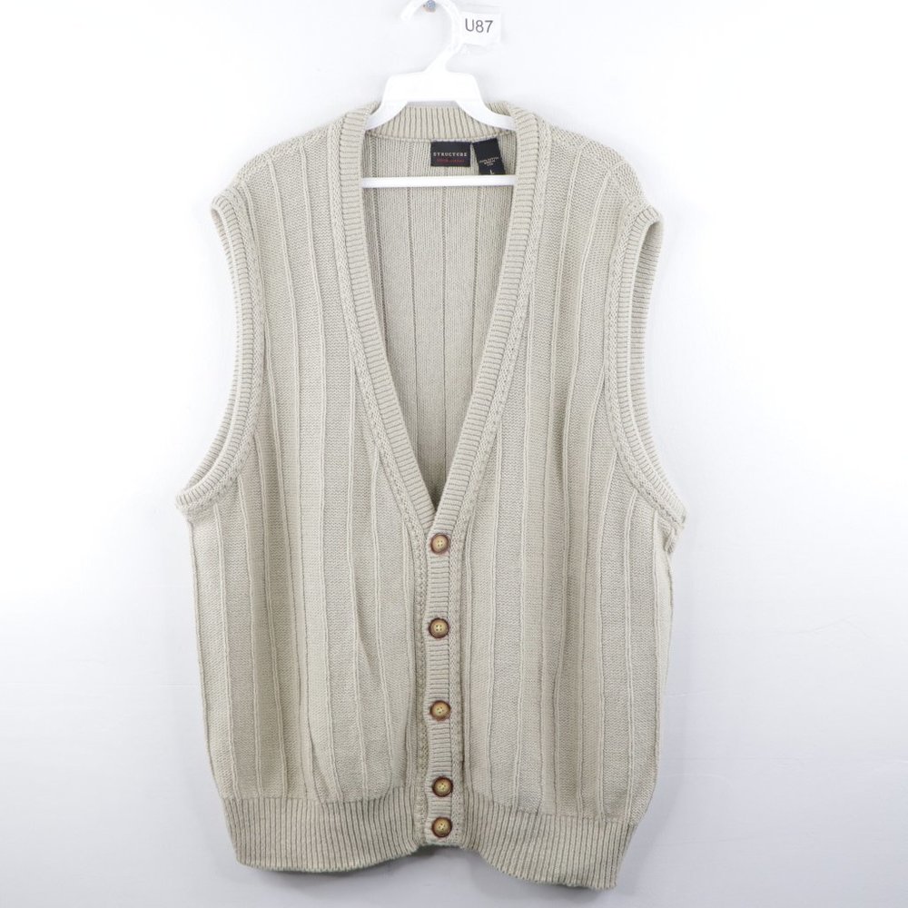 Vintage Cable Knit Striped Button Sweater Vest